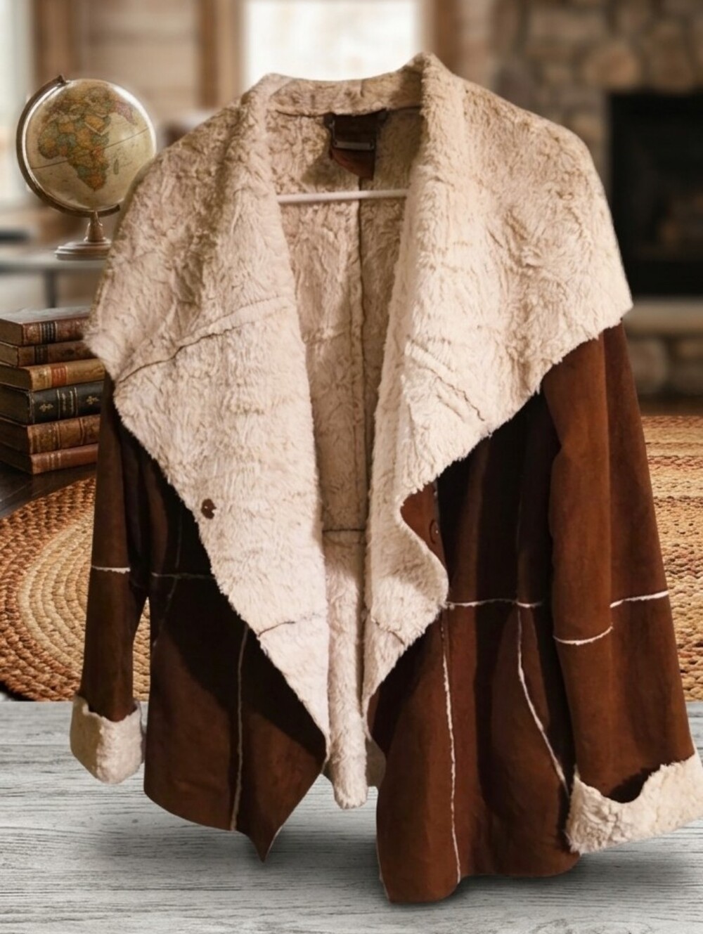 Jou Jou Brown Teddy Jacket with Cream Sherpa Trim